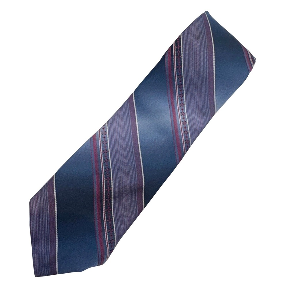 Delmani Italy New York Men Silk Tie Blue Purple Striped Geometric Floral Pattern
